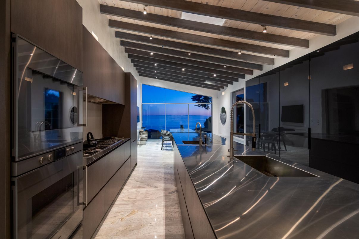 Interior, Kitchen, Stainless Steel Appliances, Water, Wooden Beams, Wooden Ceilings