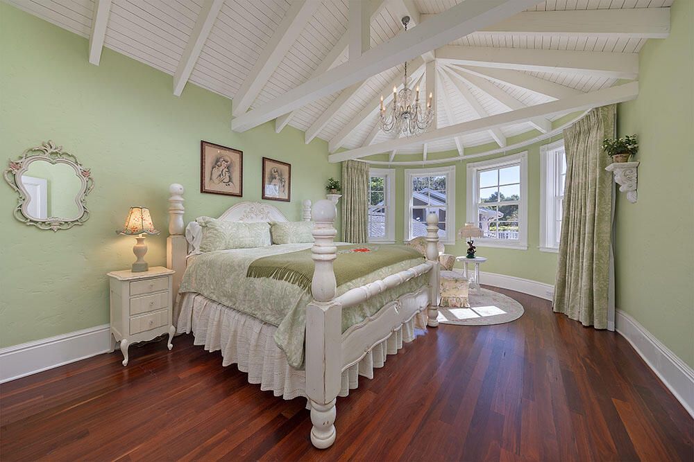 Bedroom, Chandelier, Interior, Wood Texture Flooring