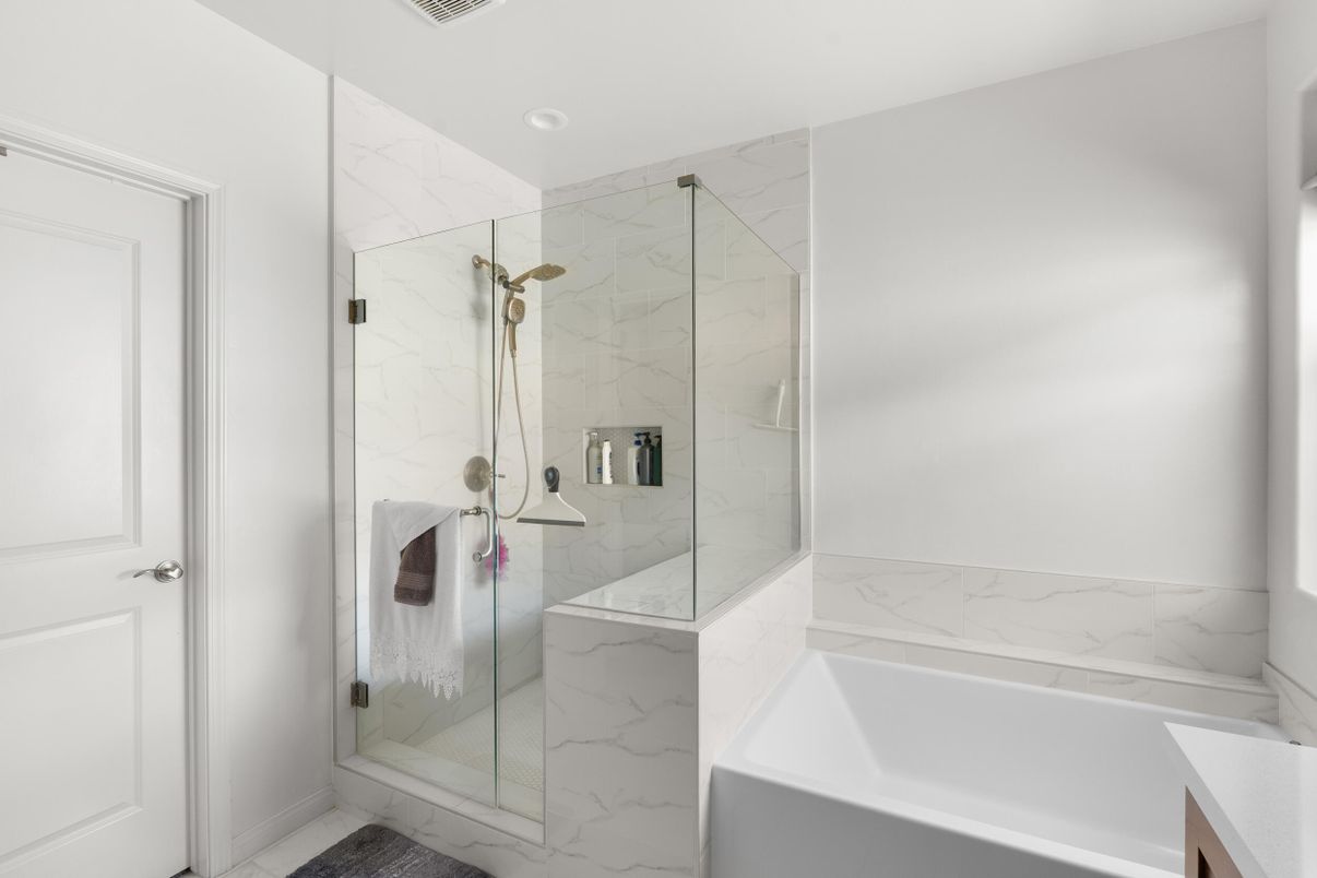 Bathroom, Glass Shower, Interior, Marble Walls, Recessed Lighting