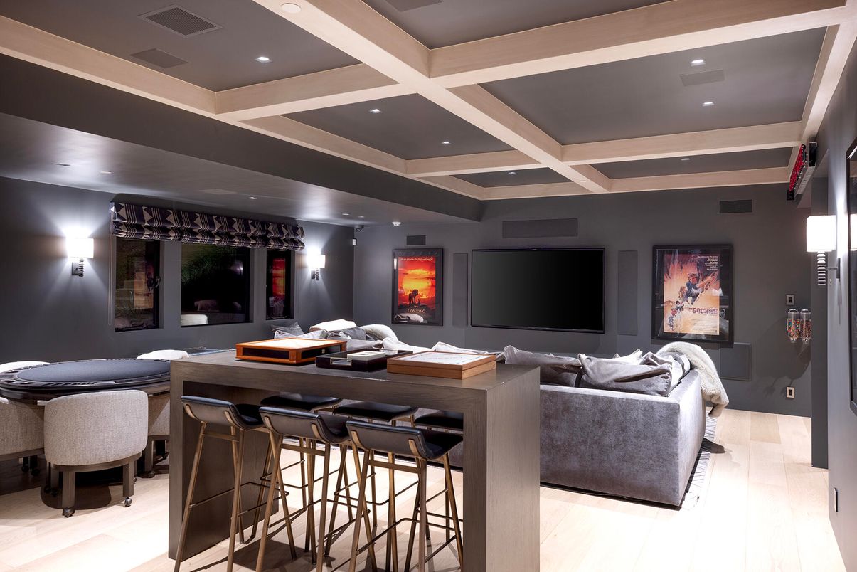 Interior, Recessed Lighting, Theatre Room, Wood Texture Flooring