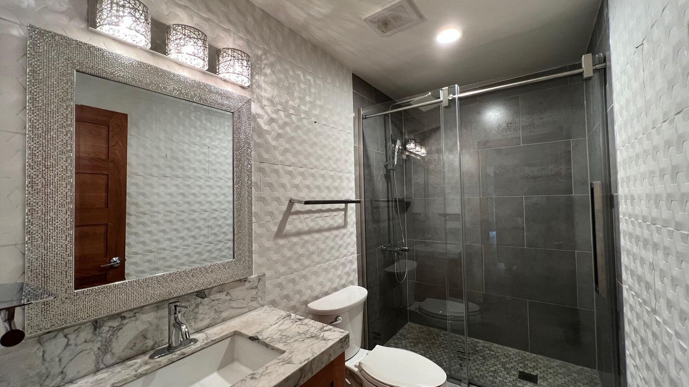 Bathroom, Glass Shower, Interior, Recessed Lighting