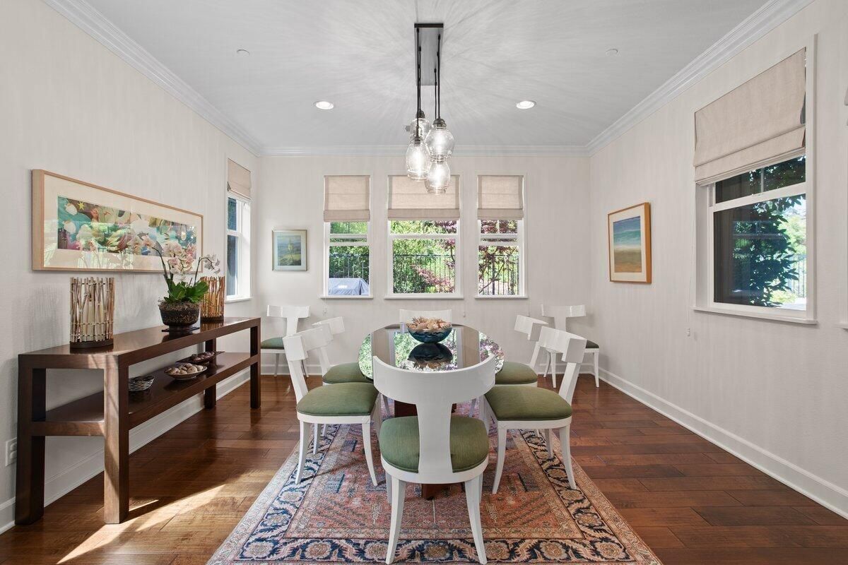 Dining room, Interior, Pendant Lights, Recessed Lighting, Wood Texture Flooring