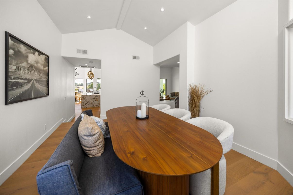 Dining room, Interior, Recessed Lighting, Wood Texture Flooring