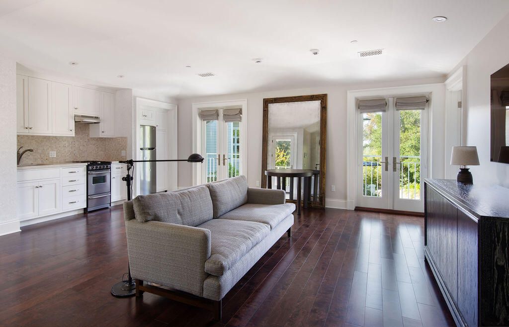 Interior, Kitchen, Living room, Recessed Lighting, Stainless Steel Appliances, Wood Texture Flooring