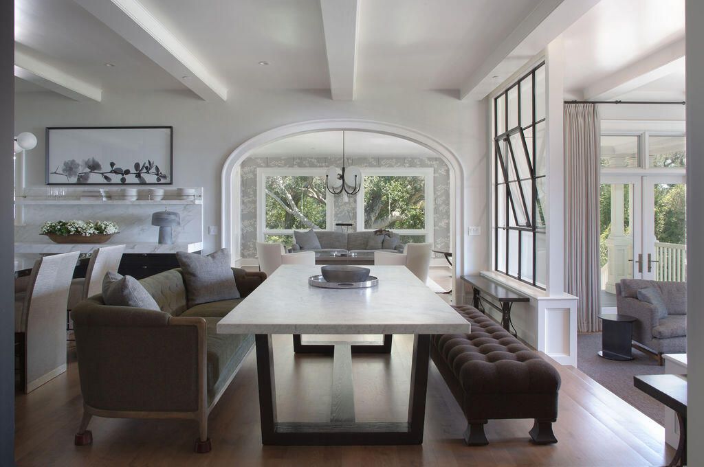 Dining room, Interior, Living room, Recessed Lighting, Wood Texture Flooring