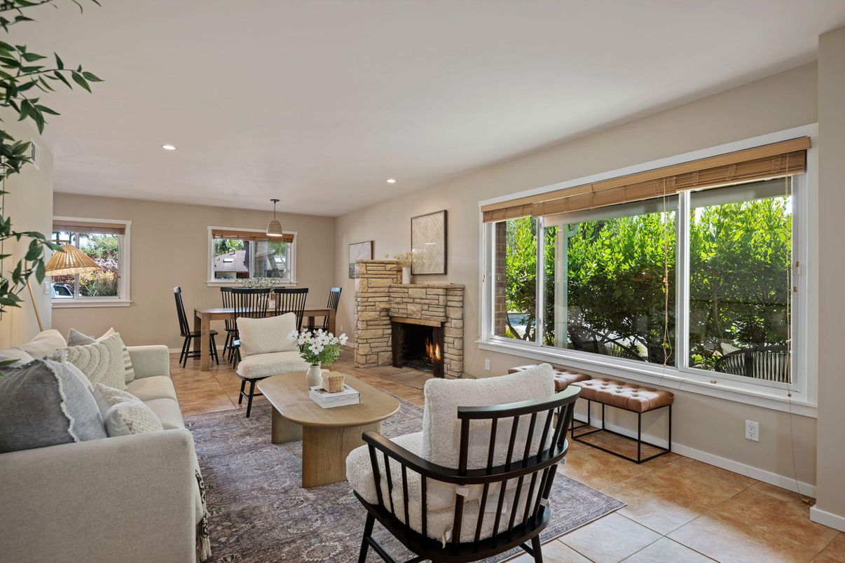 Dining room, Fireplace, Interior, Living room, Pendant Lights, Recessed Lighting
