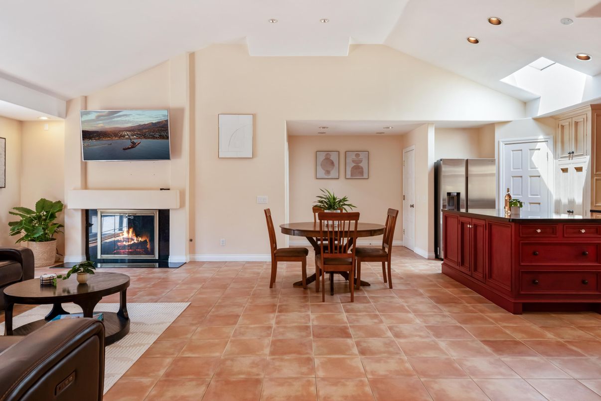 Dining room, Fireplace, Interior, Kitchen, Recessed Lighting