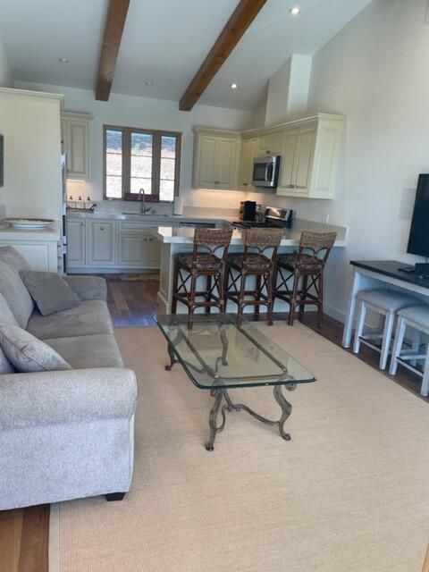 Interior, Kitchen, Living room, Recessed Lighting, Wooden Beams, Wood Texture Flooring