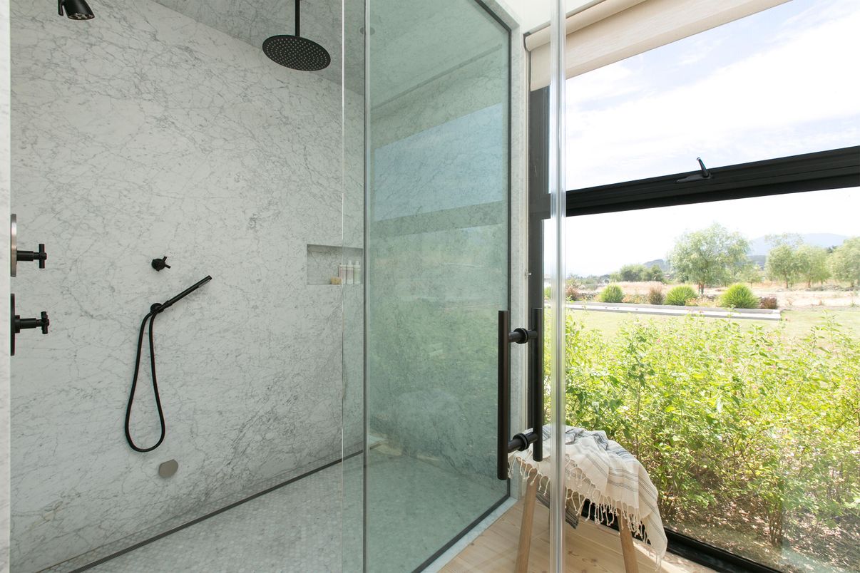 Bathroom, Glass Shower, Interior, Marble Walls