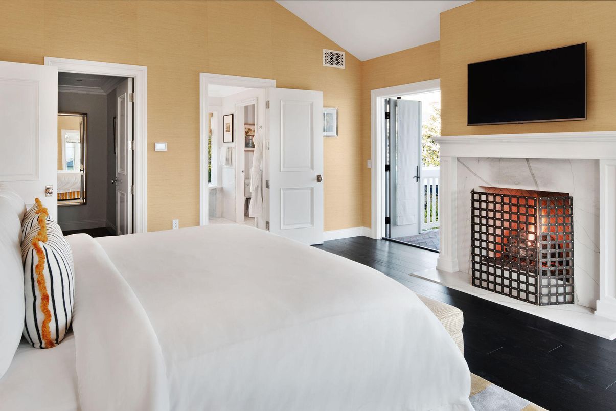Bedroom, Fireplace, Interior, Wood Texture Flooring
