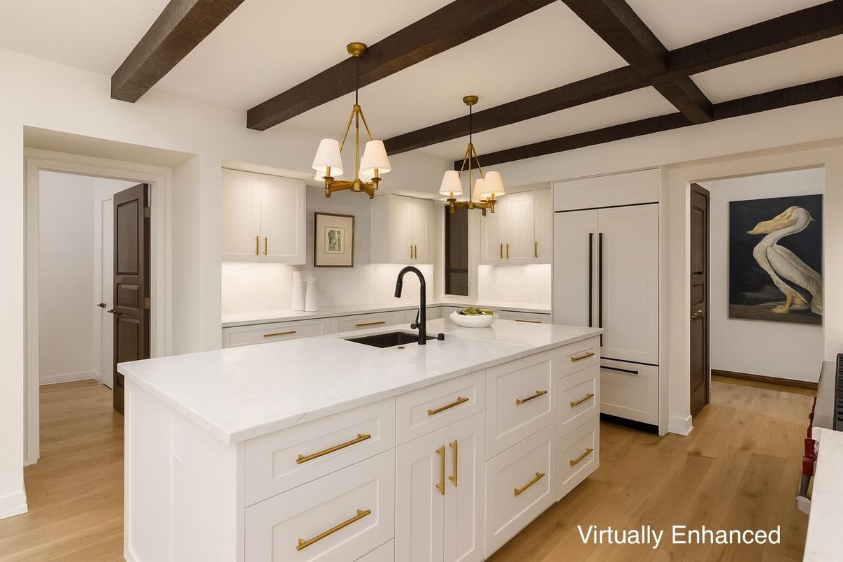 Chandelier, Interior, Kitchen, Wooden Beams, Wood Texture Flooring