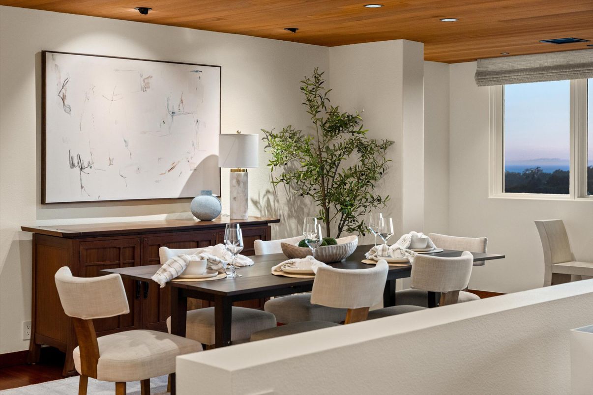 Dining room, Interior, Recessed Lighting, Wooden Ceilings, Wood Texture Flooring