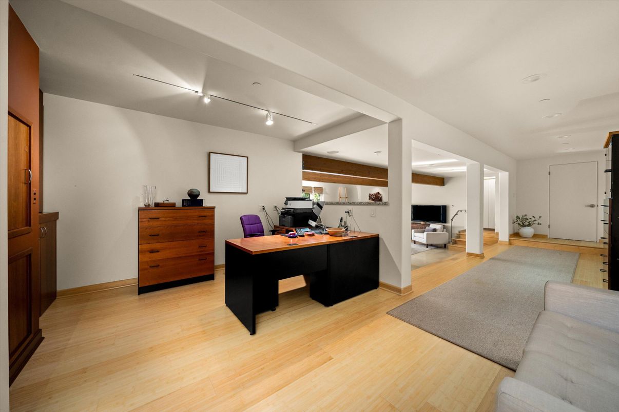 Home Office, Interior, Recessed Lighting, Wood Texture Flooring