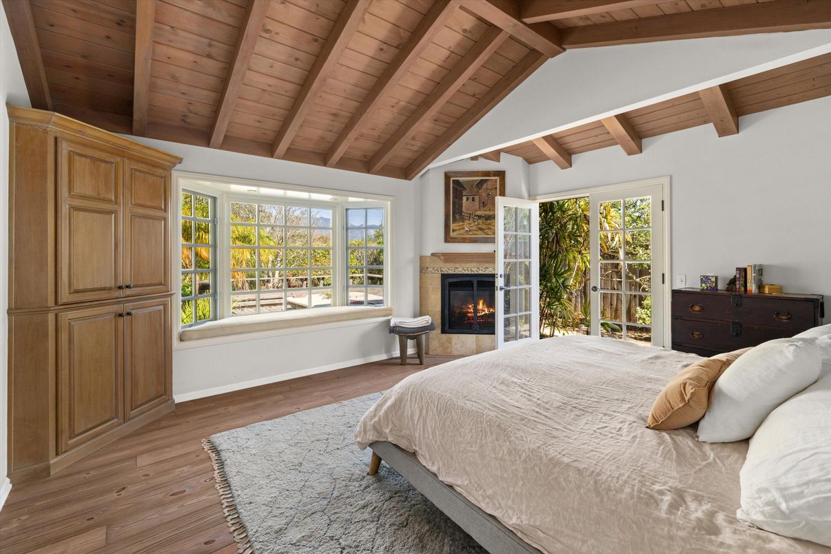 Bedroom, Fireplace, Interior, Wooden Beams, Wooden Ceilings, Wood Texture Flooring