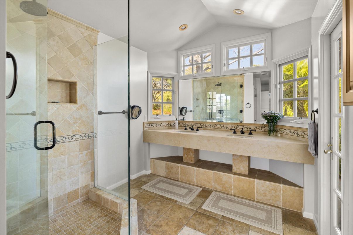 Bathroom, Dual Sink Vanities, Glass Shower, Interior, Recessed Lighting