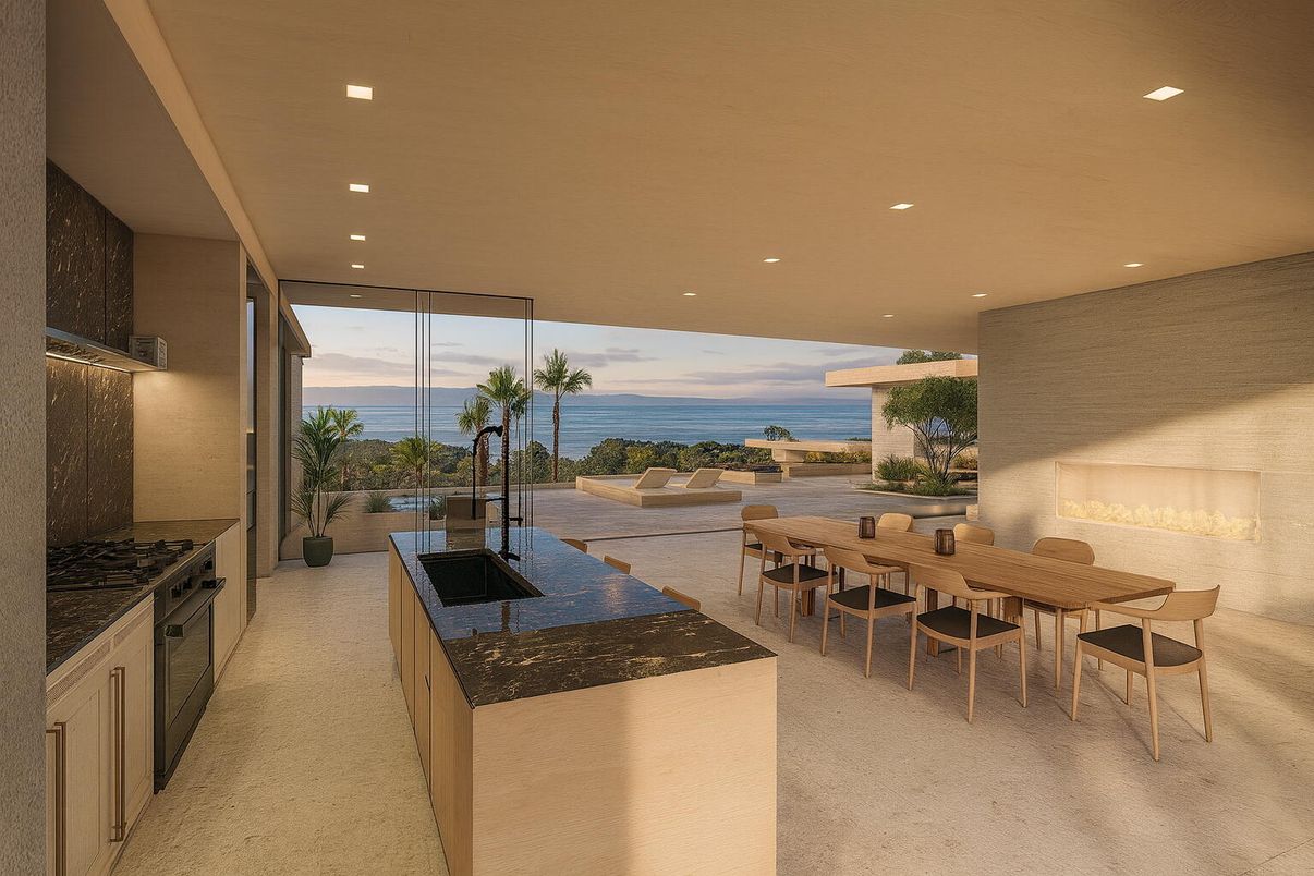 Dining room, Fireplace, Interior, Kitchen, Recessed Lighting, Water