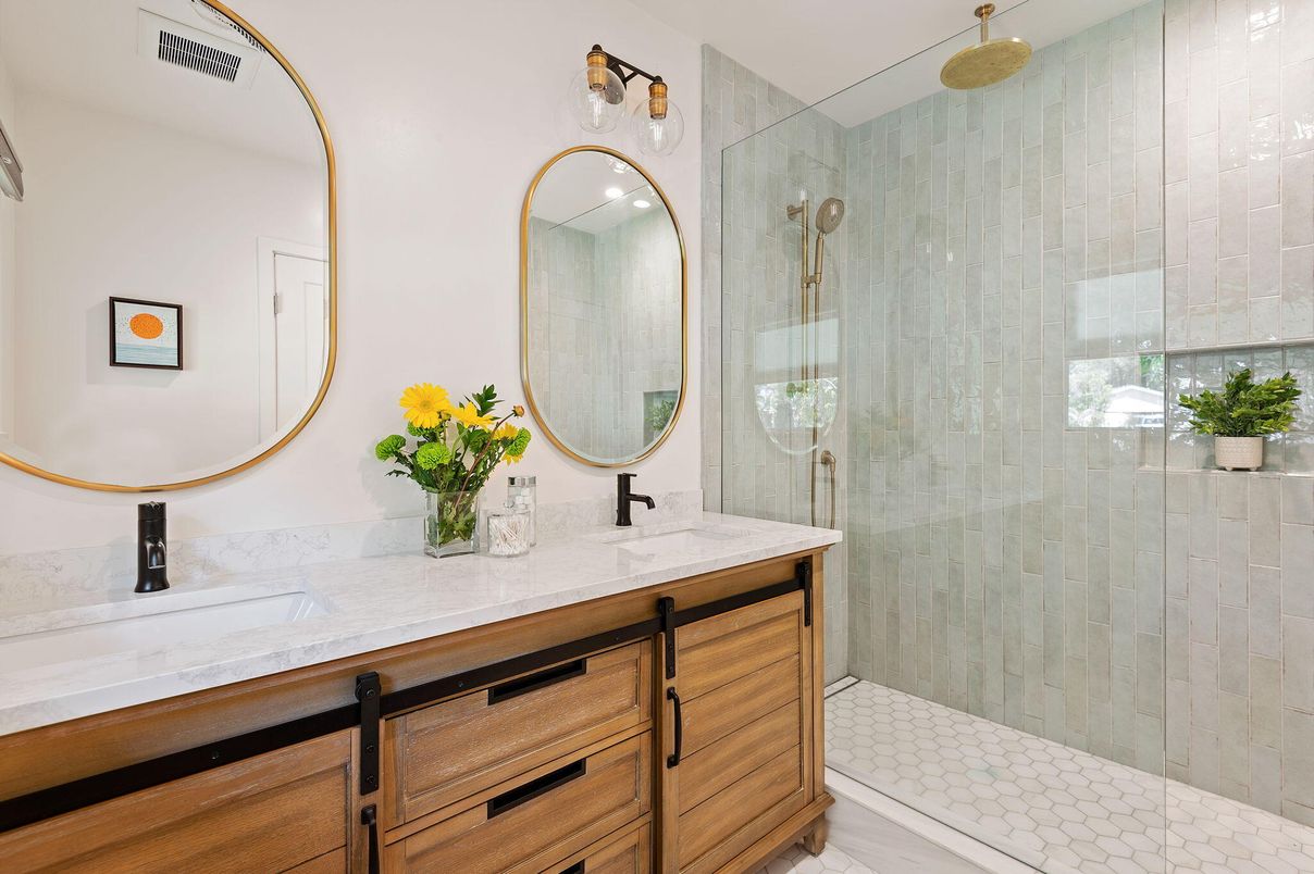 Bathroom, Dual Sink Vanities, Glass Shower, Interior