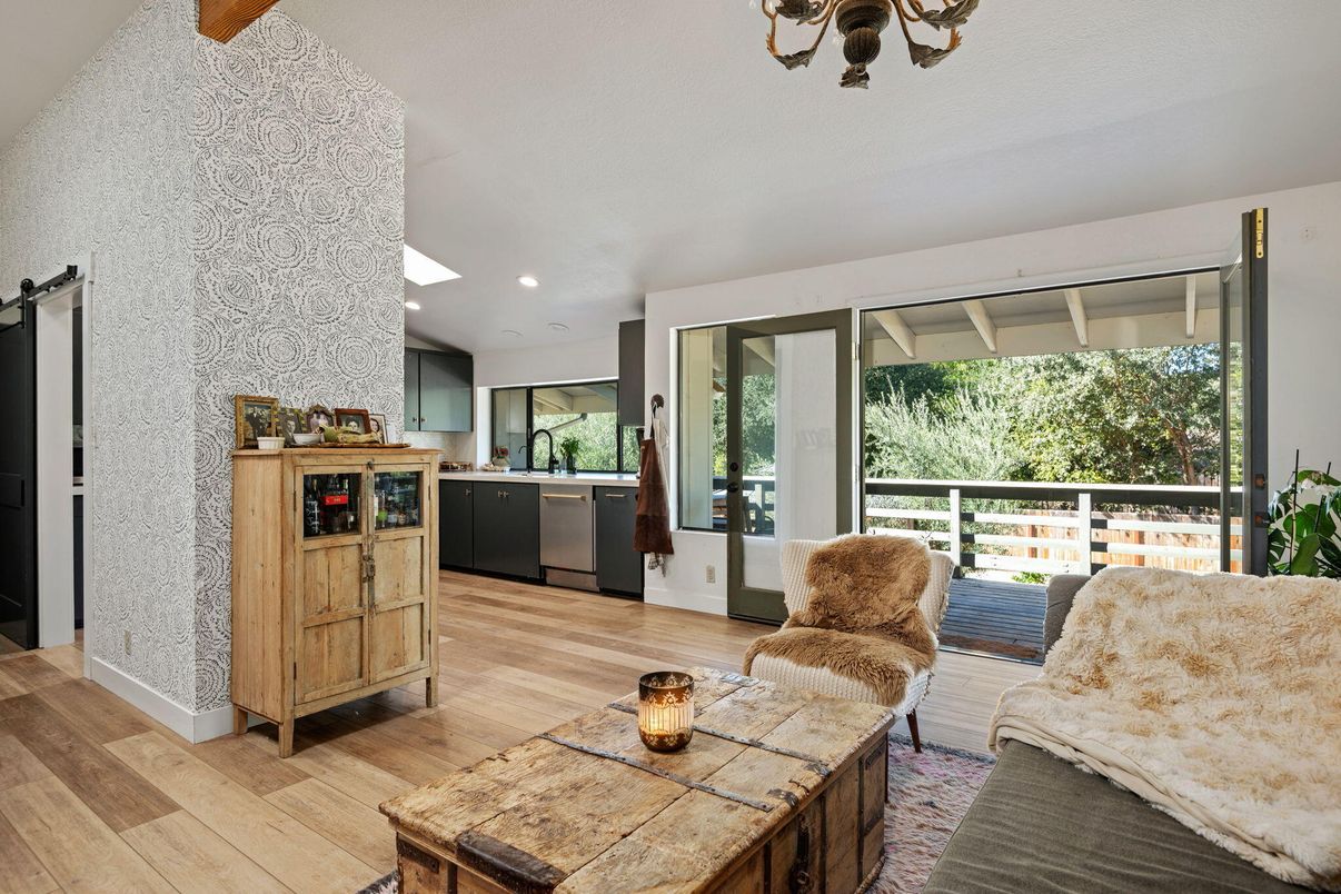 Interior, Kitchen, Living room, Recessed Lighting, Wood Texture Flooring