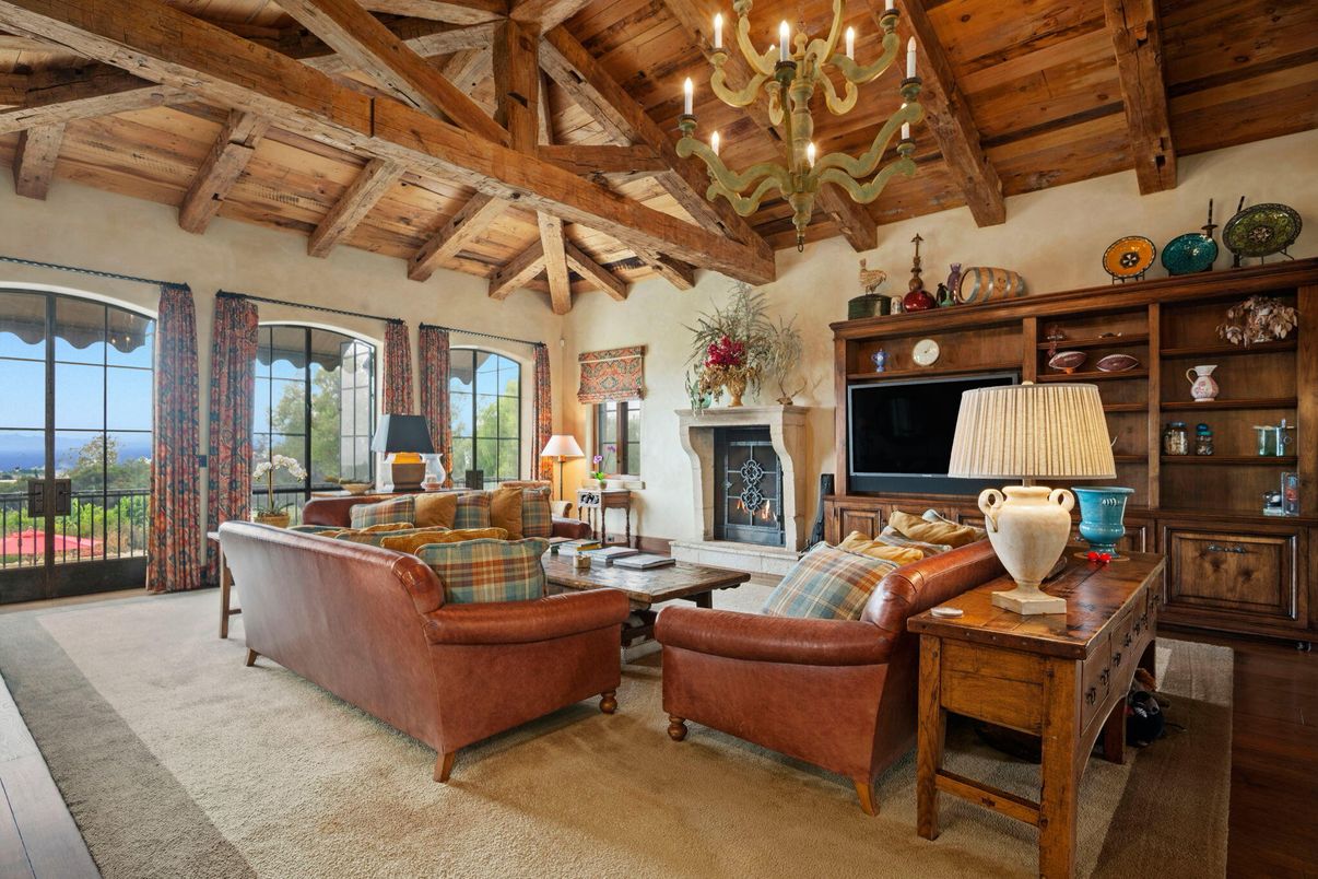 Chandelier, Fireplace, Interior, Living room, Wooden Beams, Wooden Ceilings, Wood Texture Flooring