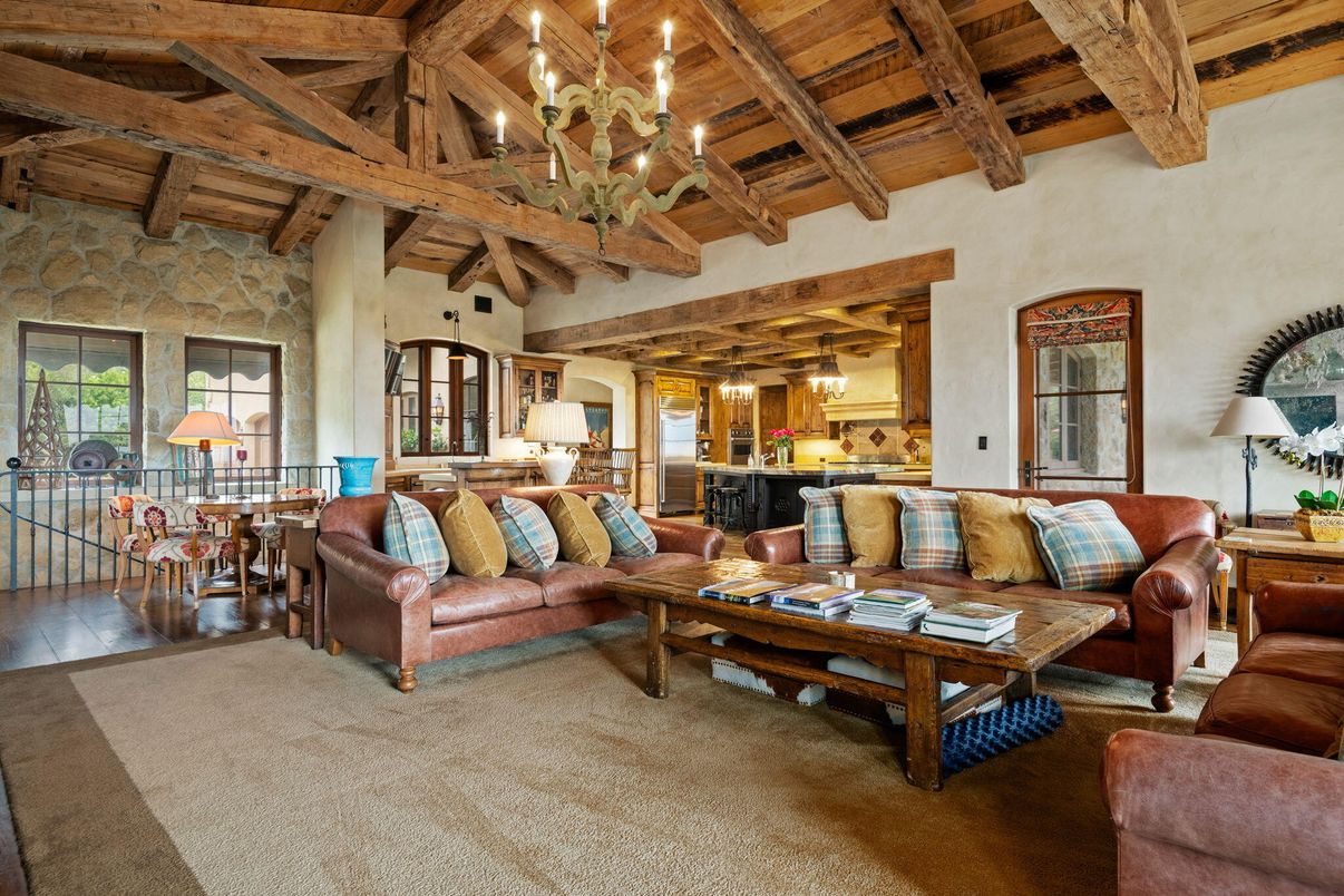 Chandelier, Dining room, Interior, Living room, Stone Walls, Wooden Beams, Wooden Ceilings