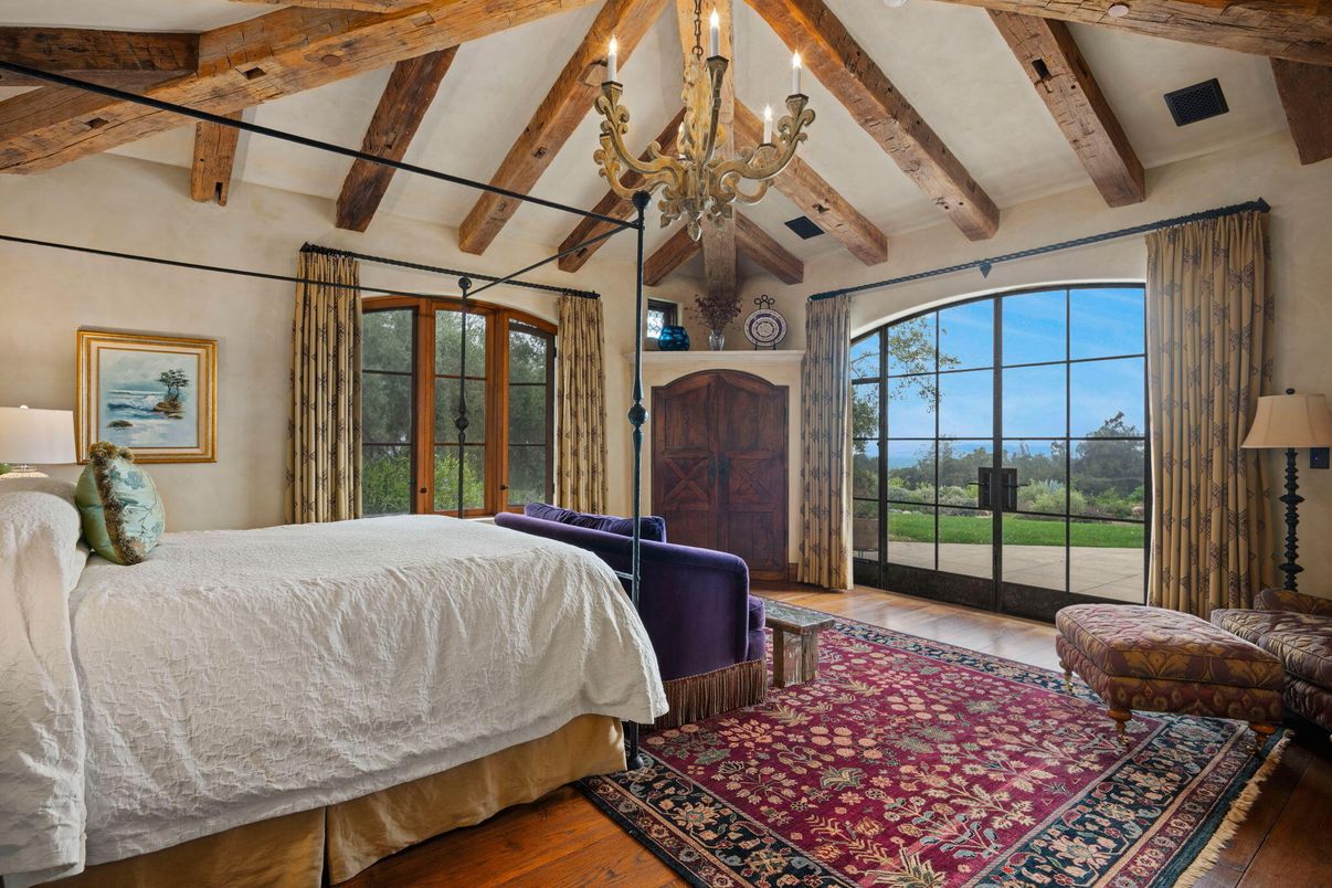 Bedroom, Chandelier, Interior, Wooden Beams, Wood Texture Flooring