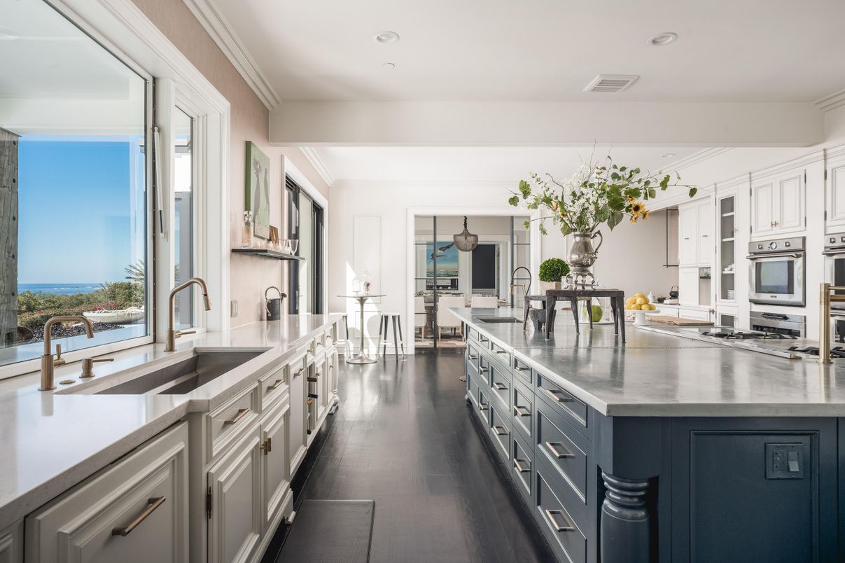 Dining room, Interior, Kitchen, Recessed Lighting, Stainless Steel Appliances, Water, Wood Texture Flooring