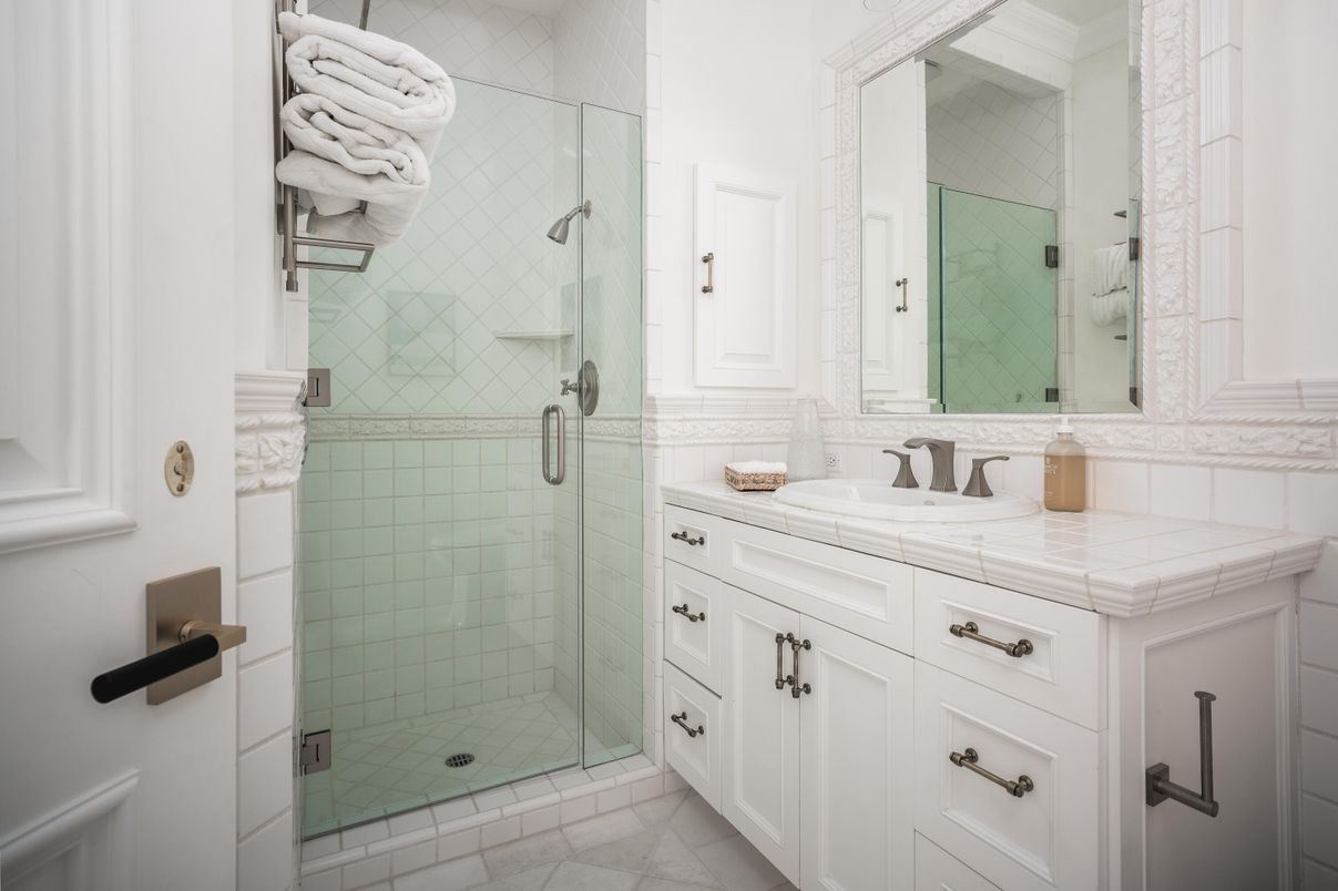 Bathroom, Glass Shower, Interior, Tile Countertops