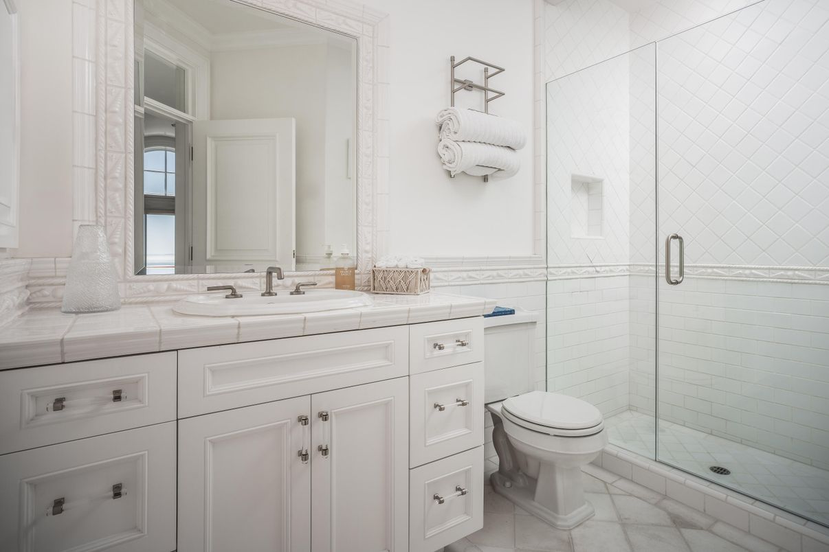 Bathroom, Glass Shower, Interior, Tile Countertops