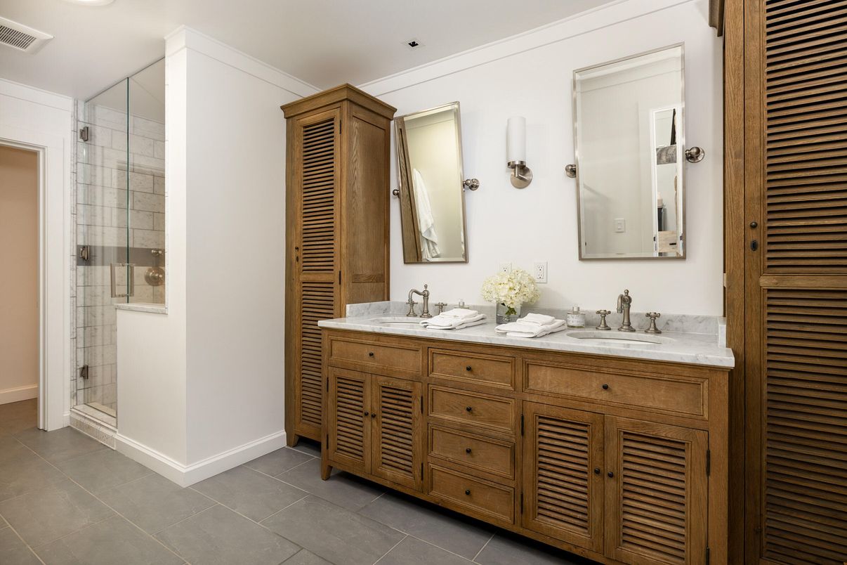 Bathroom, Dual Sink Vanities, Glass Shower, Interior, Recessed Lighting