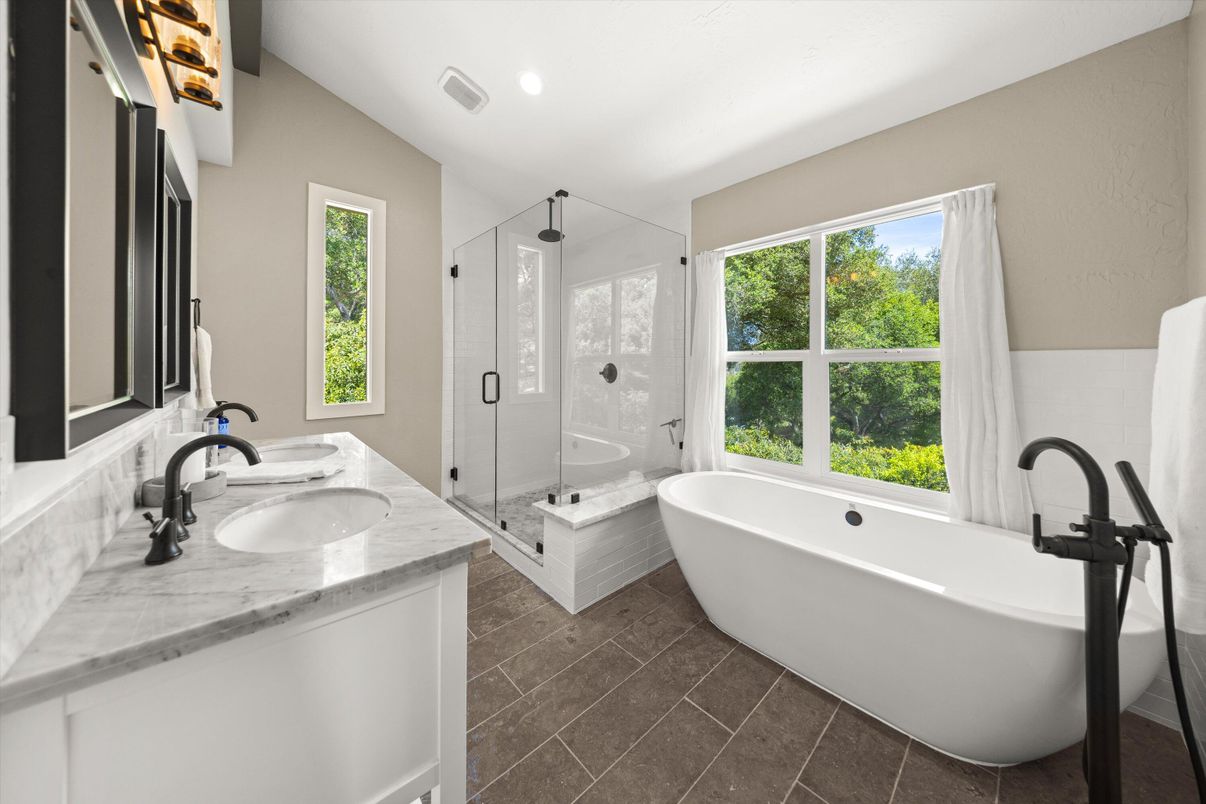 Bathroom, Dual Sink Vanities, Free Standing Baths, Glass Shower, Interior, Recessed Lighting