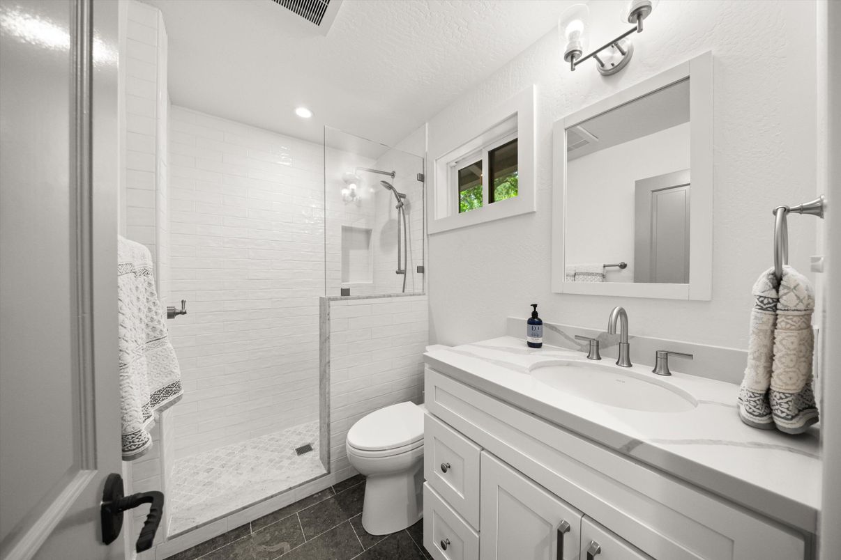Bathroom, Glass Shower, Interior, Recessed Lighting