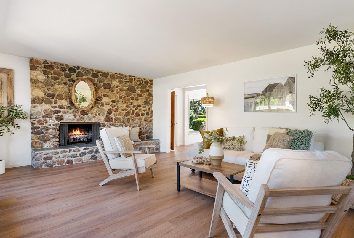 Fireplace, Interior, Living room, Stone Walls, Wood Texture Flooring