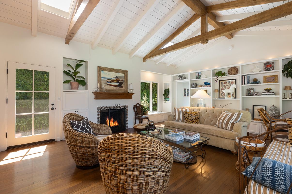 Fireplace, Interior, Living room, Wooden Beams, Wood Texture Flooring