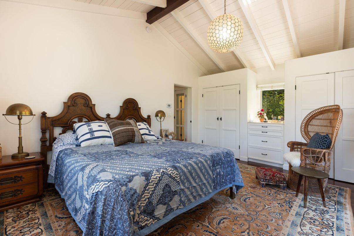 Bedroom, Interior, Pendant Lights, Wooden Beams