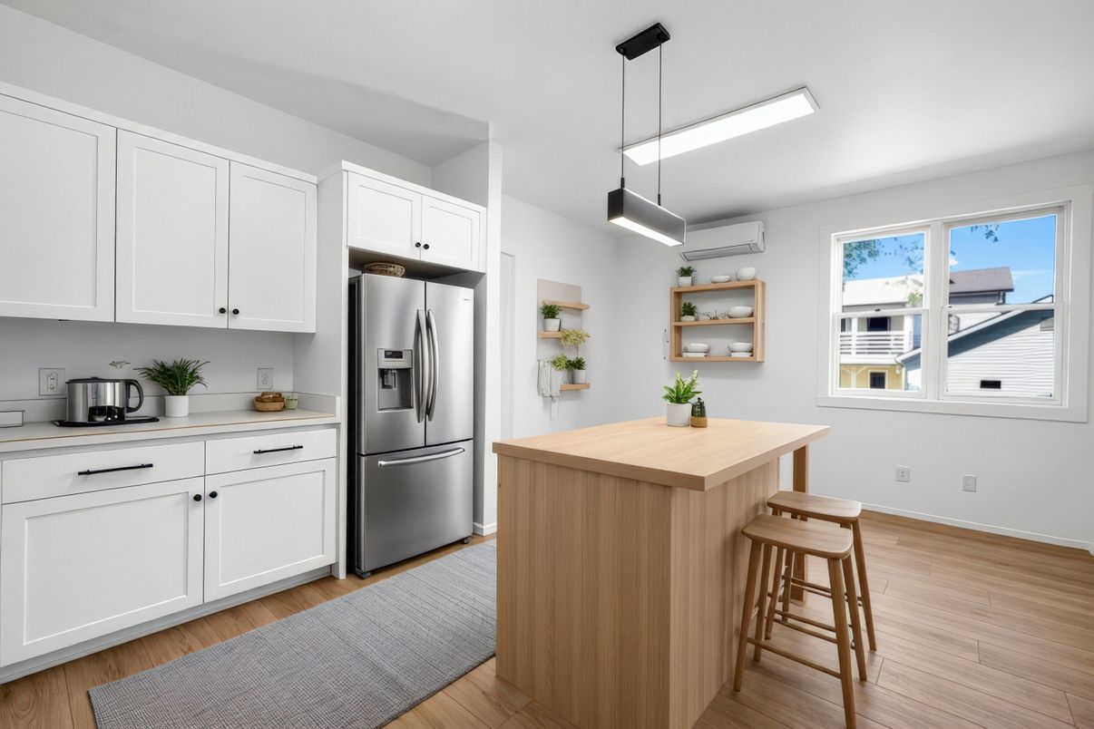 Interior, Kitchen, Pendant Lights, Stainless Steel Appliances, Wood Texture Flooring