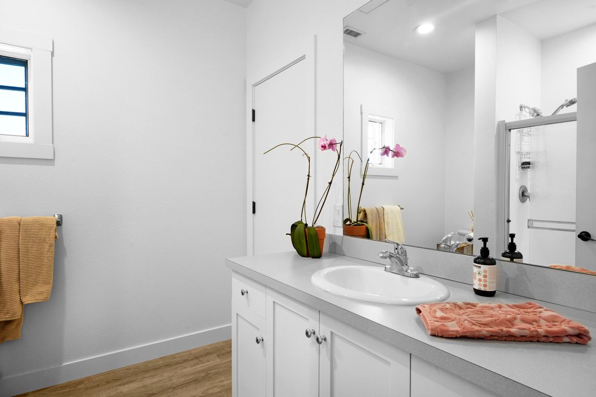 Bathroom, Interior, Recessed Lighting, Wood Texture Flooring