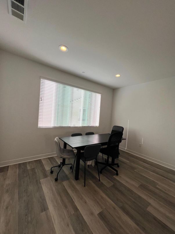 Dining room, Interior, Recessed Lighting, Wood Texture Flooring