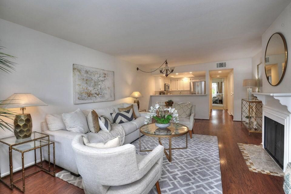 Fireplace, Interior, Kitchen, Living room, Pendant Lights, Recessed Lighting, Wood Texture Flooring