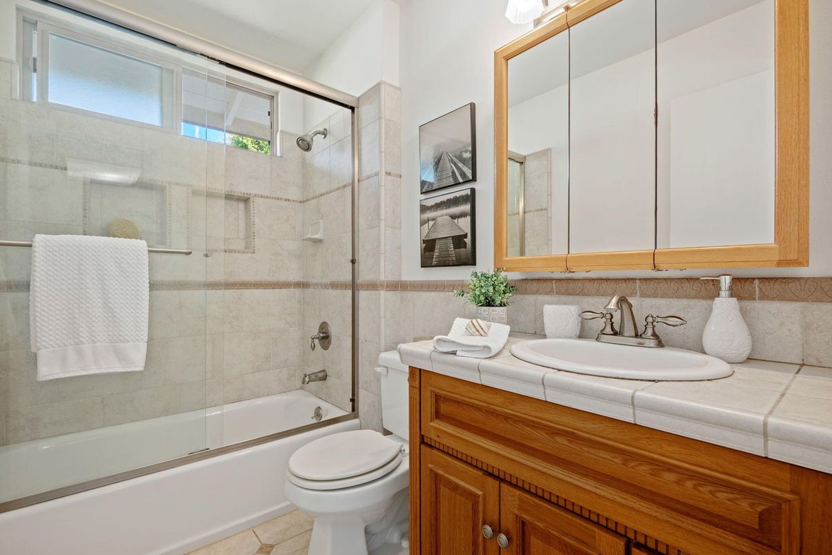 Bathroom, Glass Shower, Interior, Tile Countertops