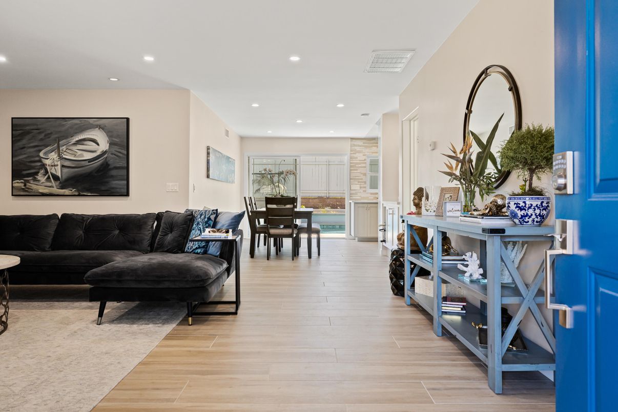 Dining room, Interior, Recessed Lighting, Wood Texture Flooring