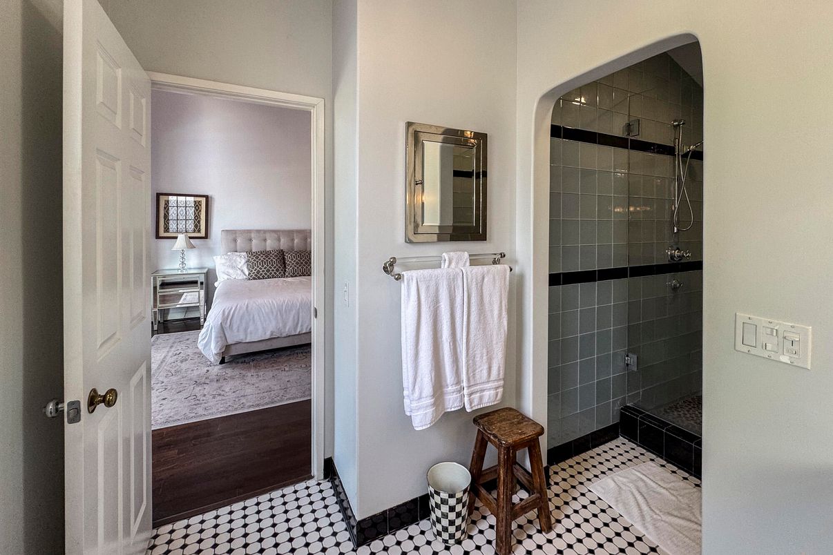 Bathroom, Bedroom, Glass Shower, Interior, Wood Texture Flooring