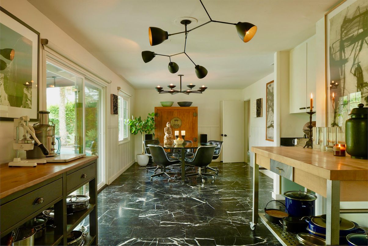 Dining room, Interior, Marble, Pendant Lights