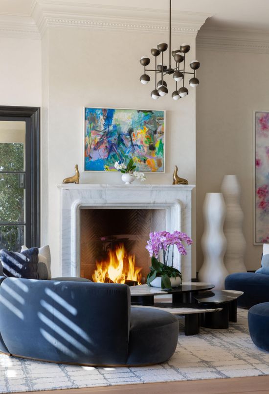 Fireplace, Interior, Living room, Pendant Lights