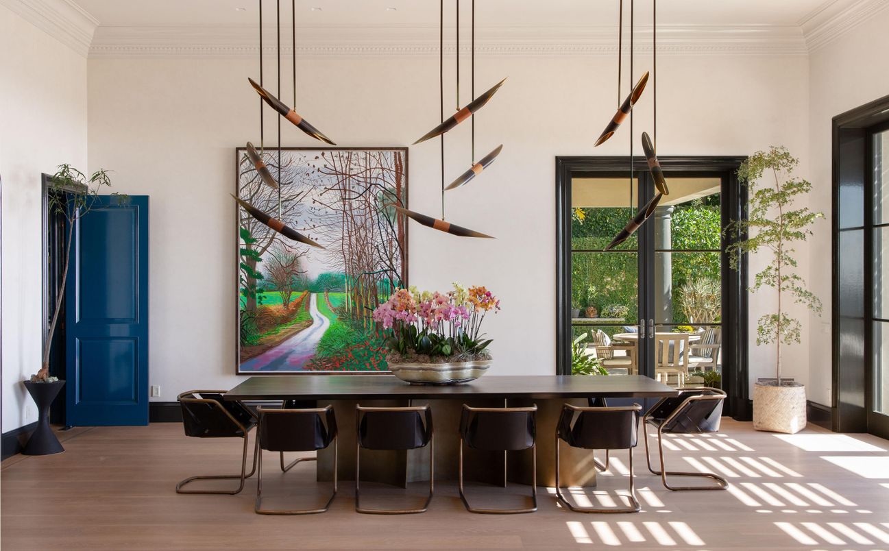 Dining room, Interior, Pendant Lights, Wood Texture Flooring