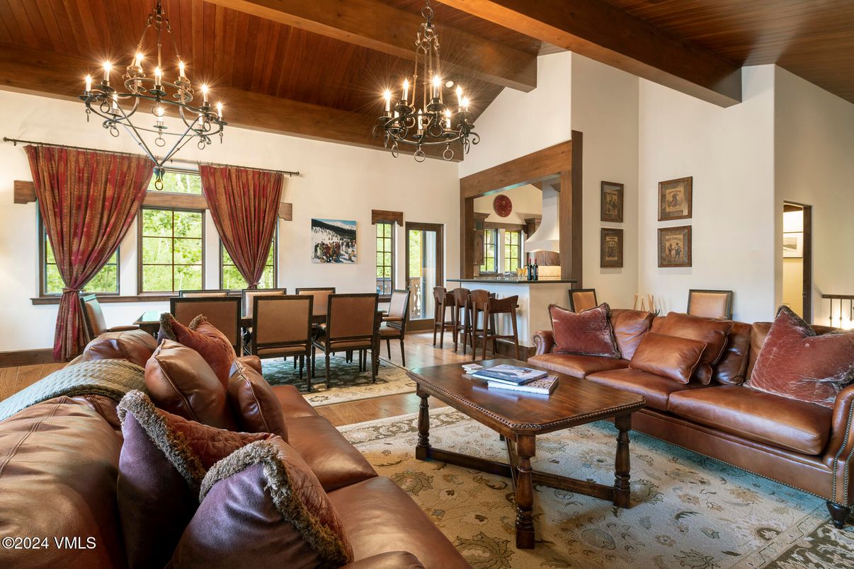 Chandelier, Dining room, Interior, Living room, Wooden Beams, Wooden Ceilings