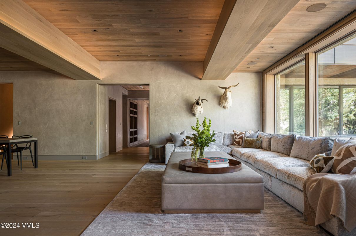 Interior, Living room, Recessed Lighting, Wooden Ceilings, Wood Texture Flooring