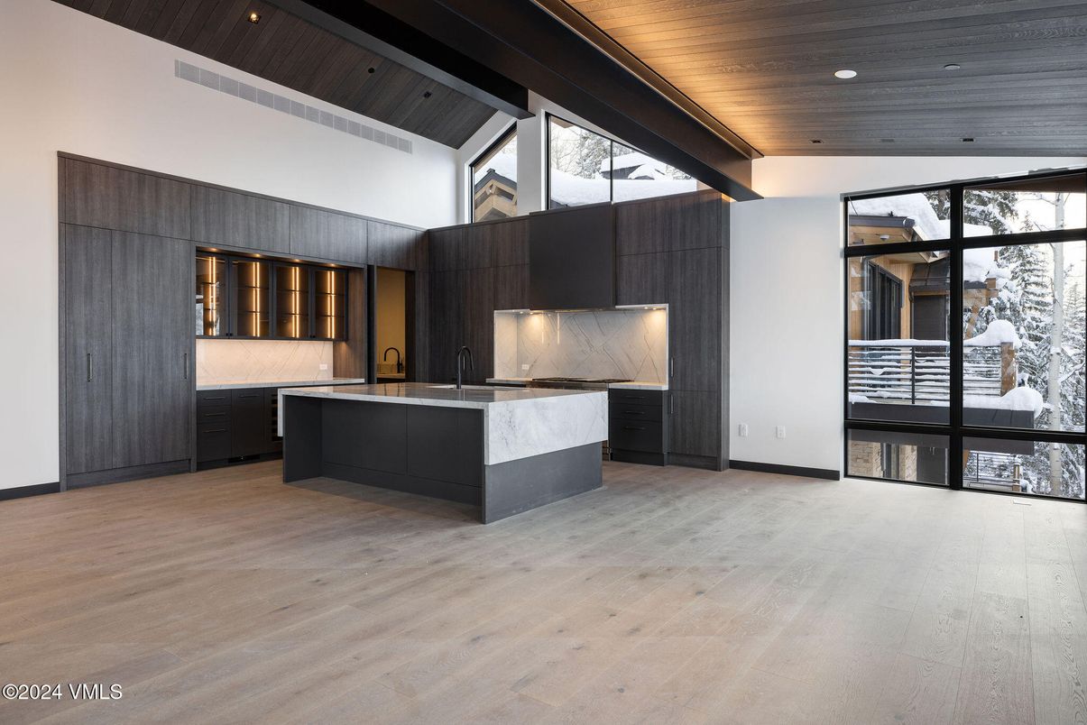 Interior, Kitchen, Recessed Lighting, Wooden Ceilings, Wood Texture Flooring