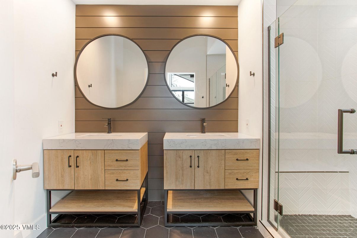 Bathroom, Dual Sink Vanities, Glass Shower, Interior