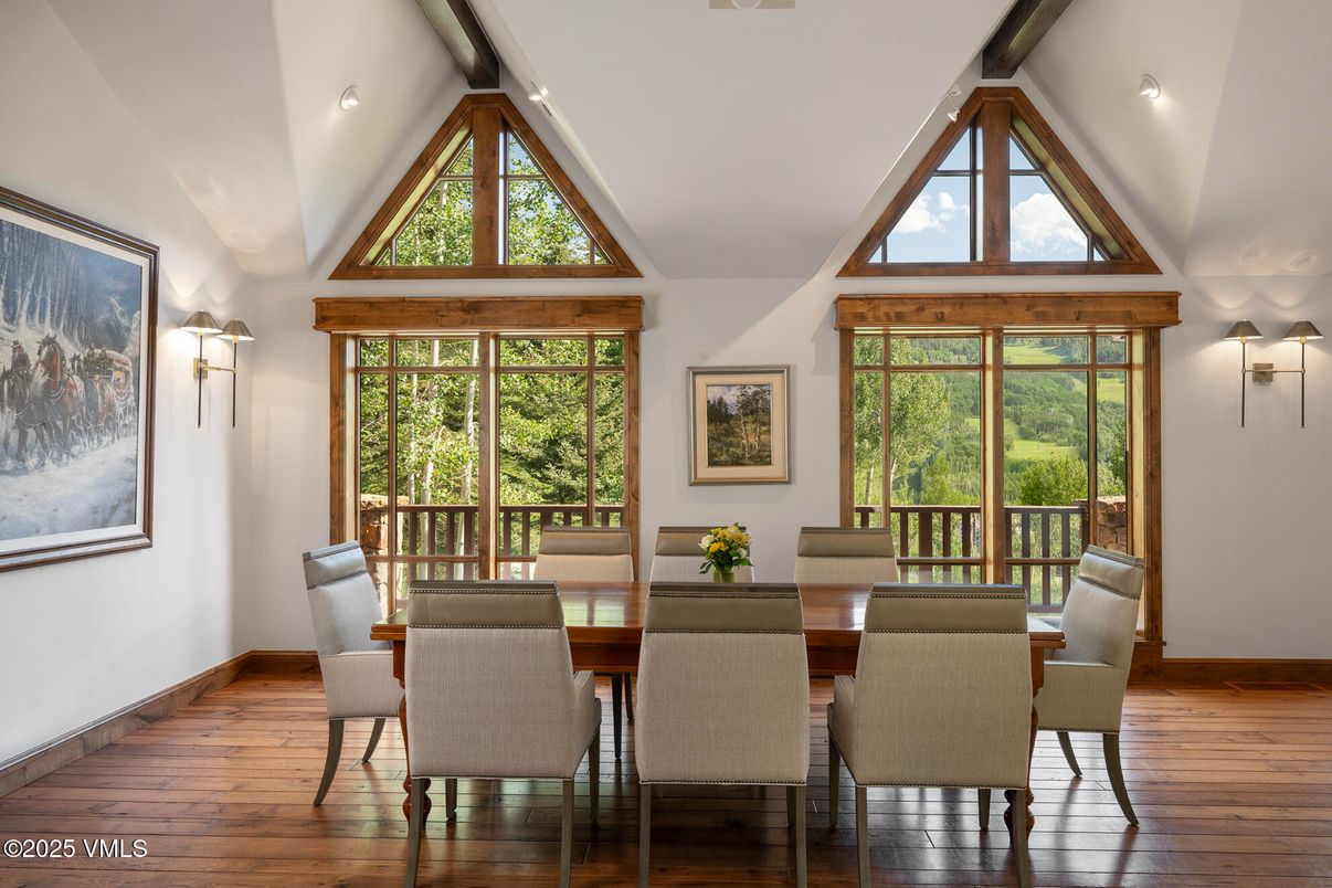 Dining room, Interior, Recessed Lighting, Wood Texture Flooring