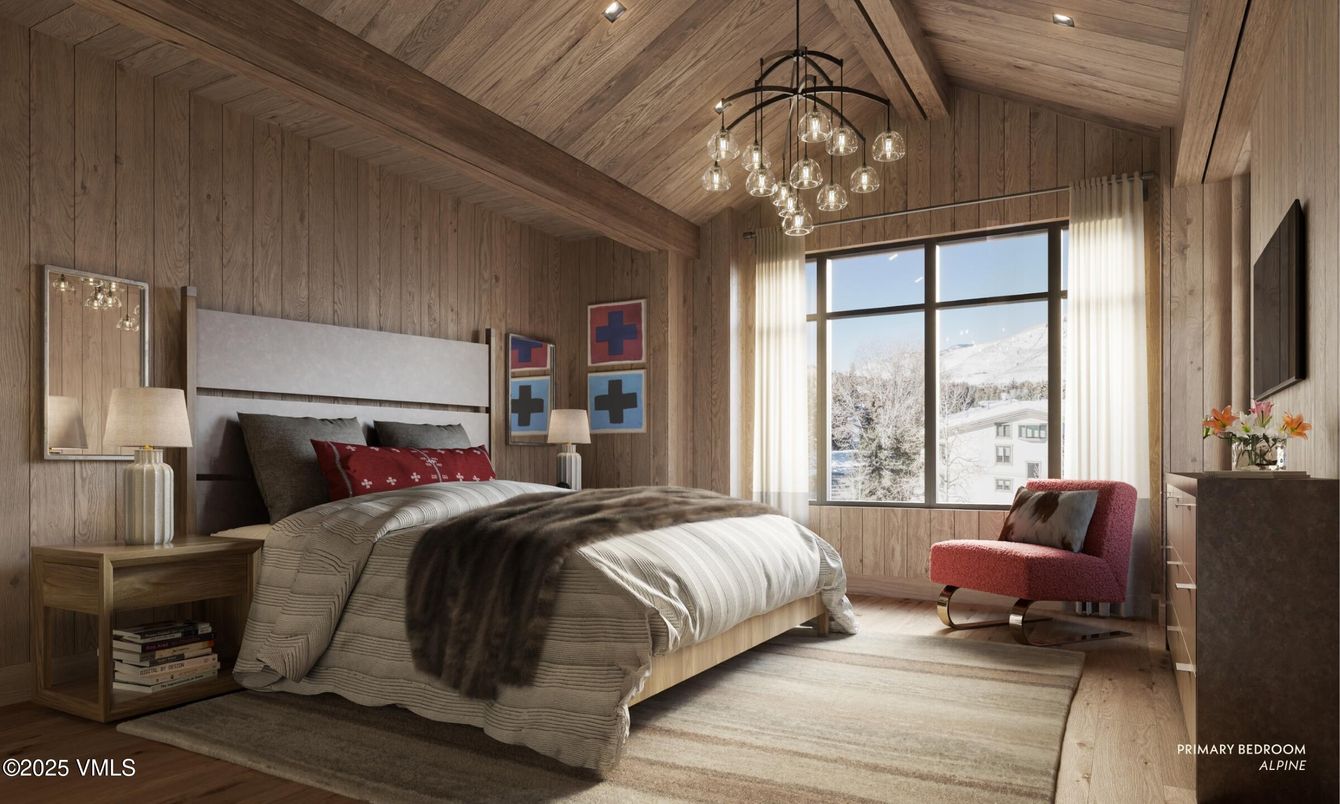 Bedroom, Interior, Pendant Lights, Recessed Lighting, Wooden Beams, Wooden Ceilings, Wood Texture Flooring, Wooden Walls